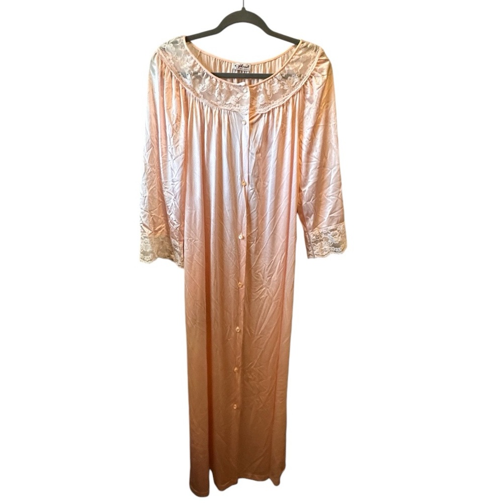 Vintage Gilead Womens Nylon Button Up Nightgown Robe Coral Pink USA Made Sz L